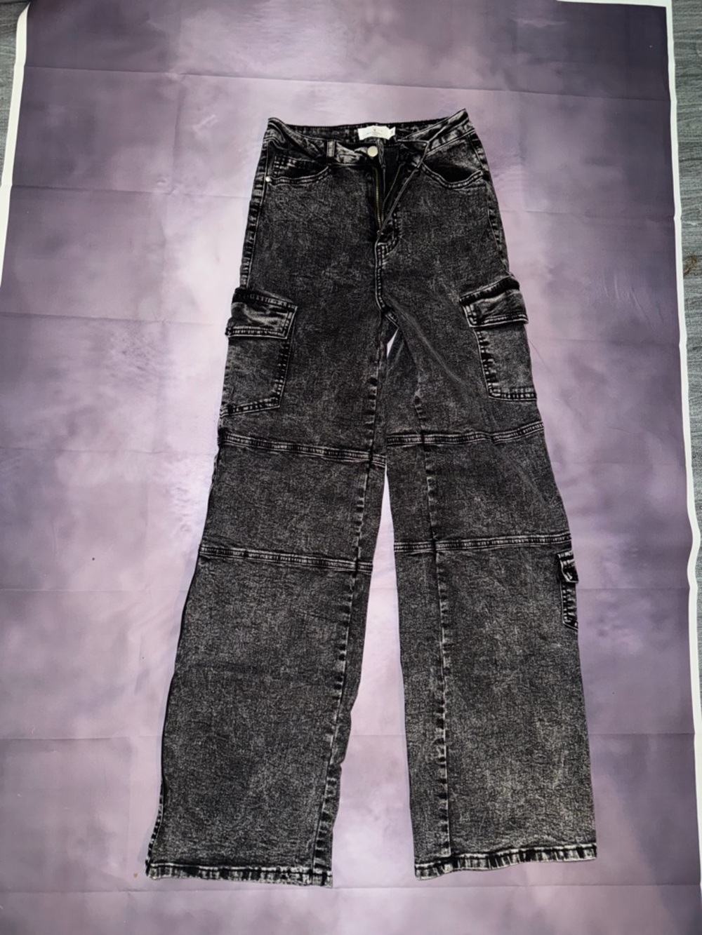 Windsor Washed Black Wide-Leg Cargo Jeans